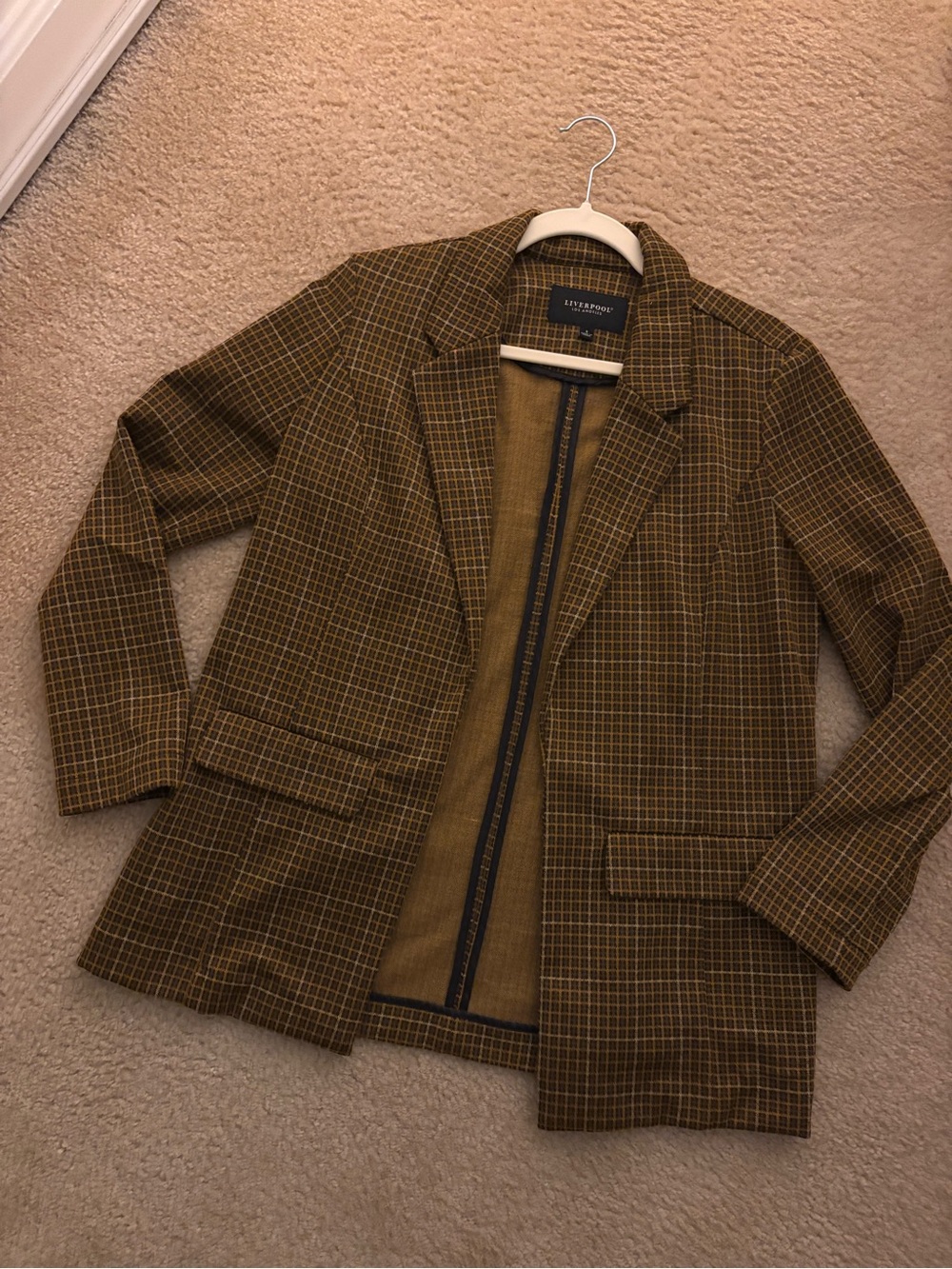 Liverpool Olive Plaid Single-Breasted Blazer